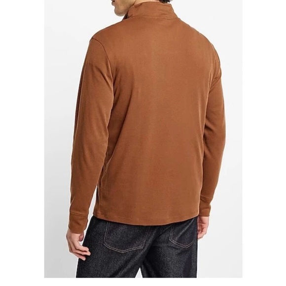 Men's Express Long Sleeve Tipped 1/4 Zip‎ Pull Over Sweatshirt Coffee Brown - Picture 3 of 6